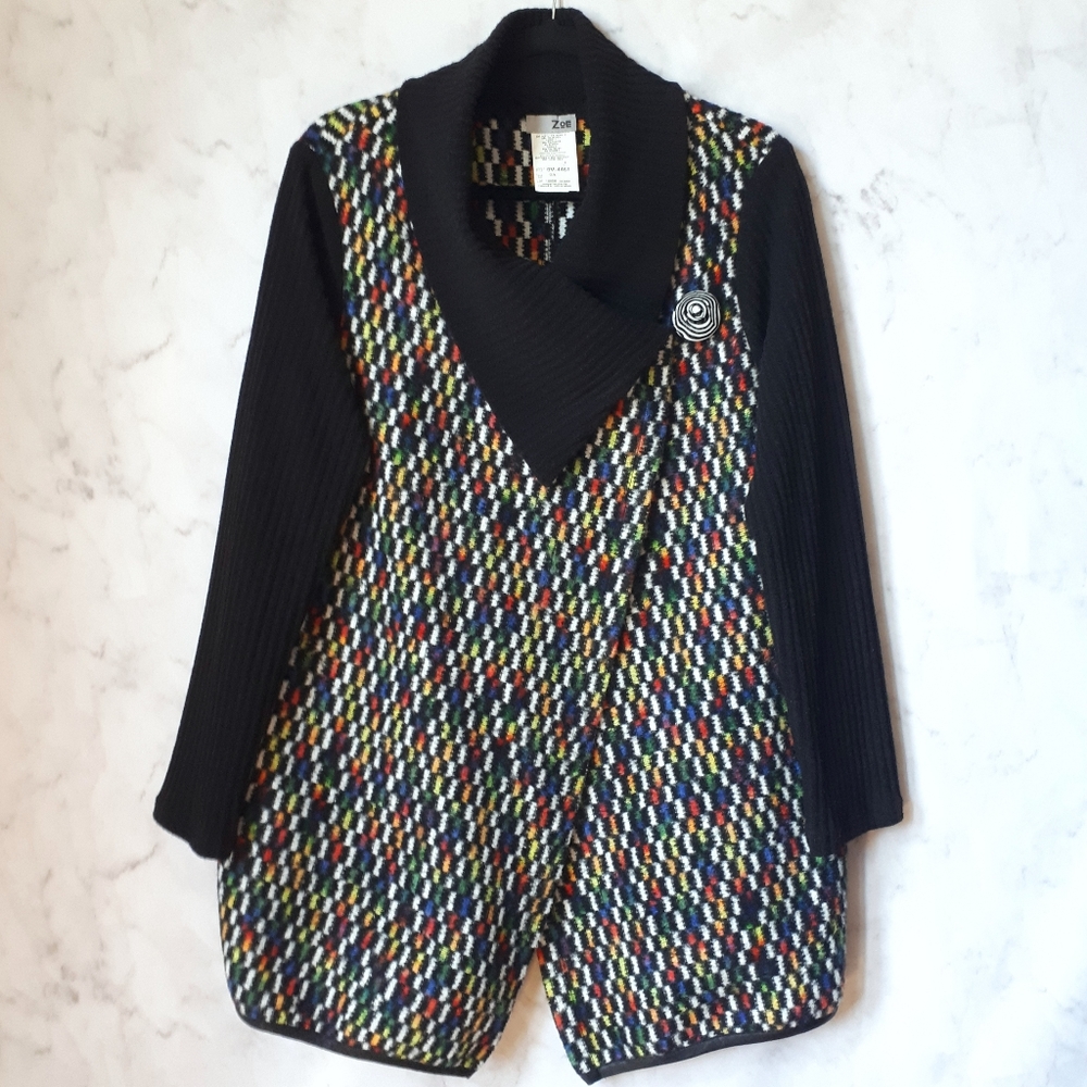 Zoe Shacket Rainbow Asymmetrical Sweater Black L